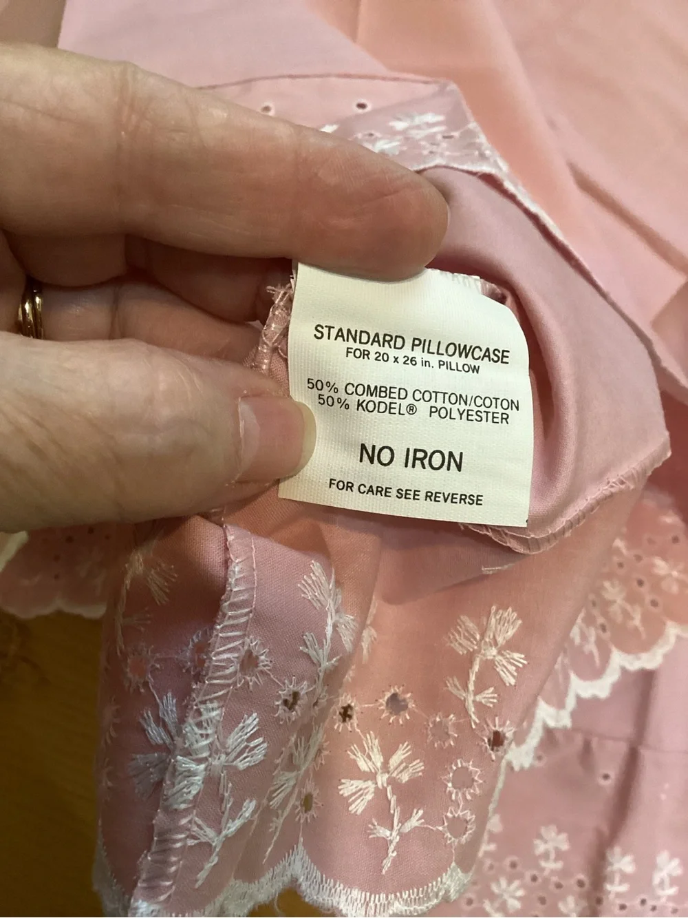 Vintage Pink Eyelet Trim Scalloped Hem King Size Pillowcases